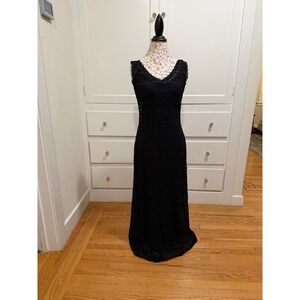 Betsey Johnson Black Lace V Neck Maxi Dress Evening Cocktail M